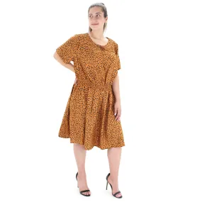 Women's Elastic Waist Leopard Printed Dress,Light Brown