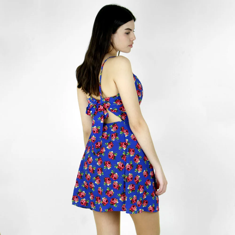 Women's Floral Bow-Back Dress,Blue