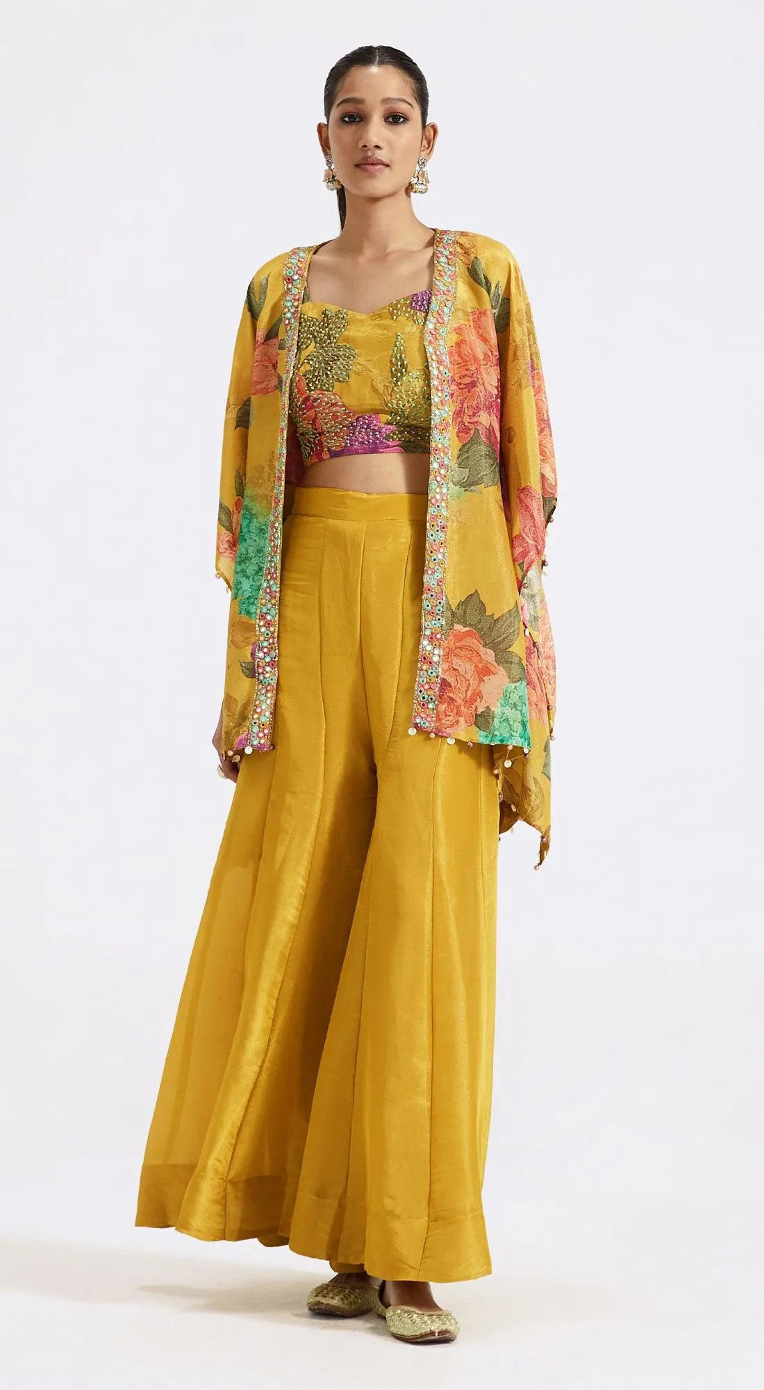 Yellow Printed Cape & Sharara Set