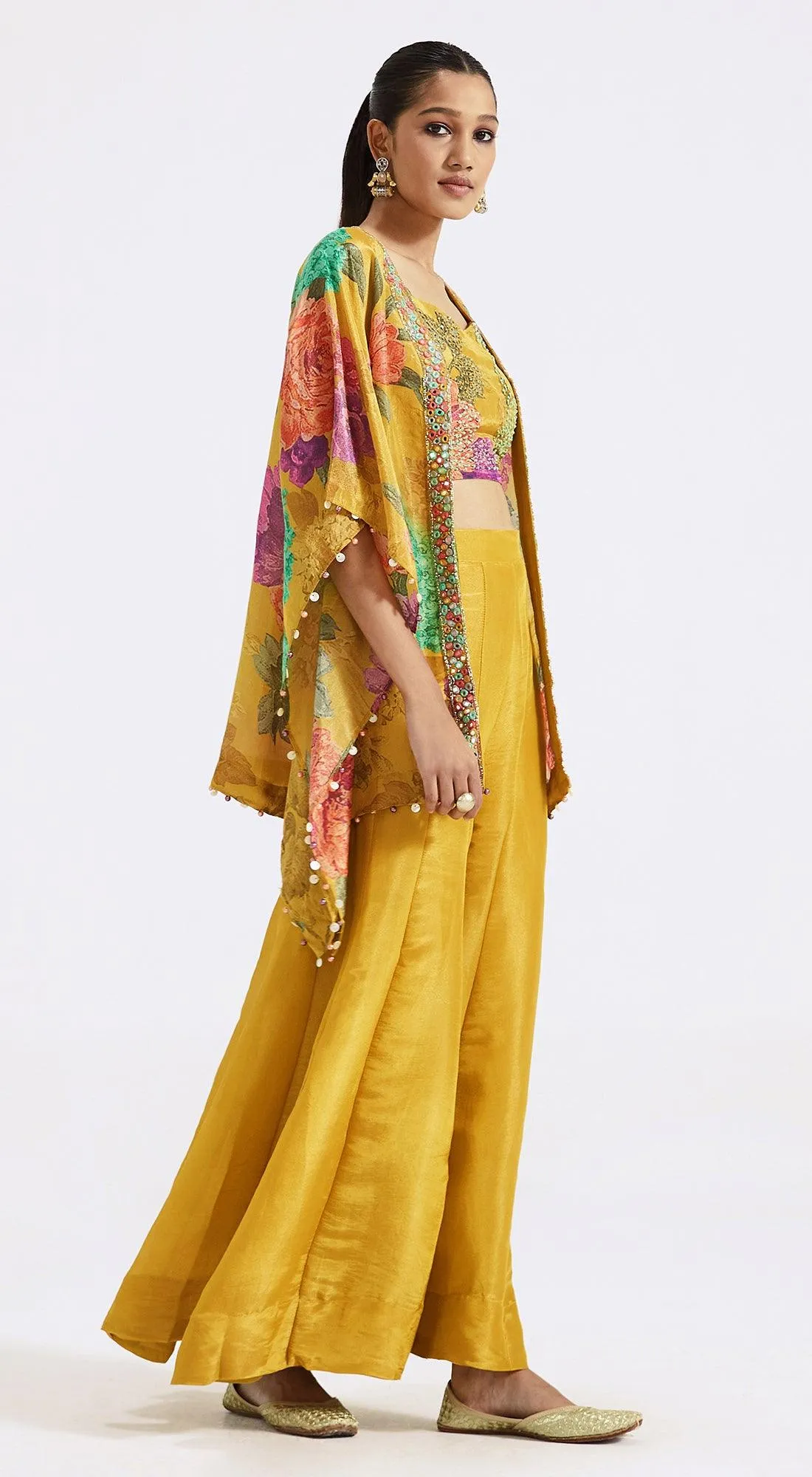 Yellow Printed Cape & Sharara Set