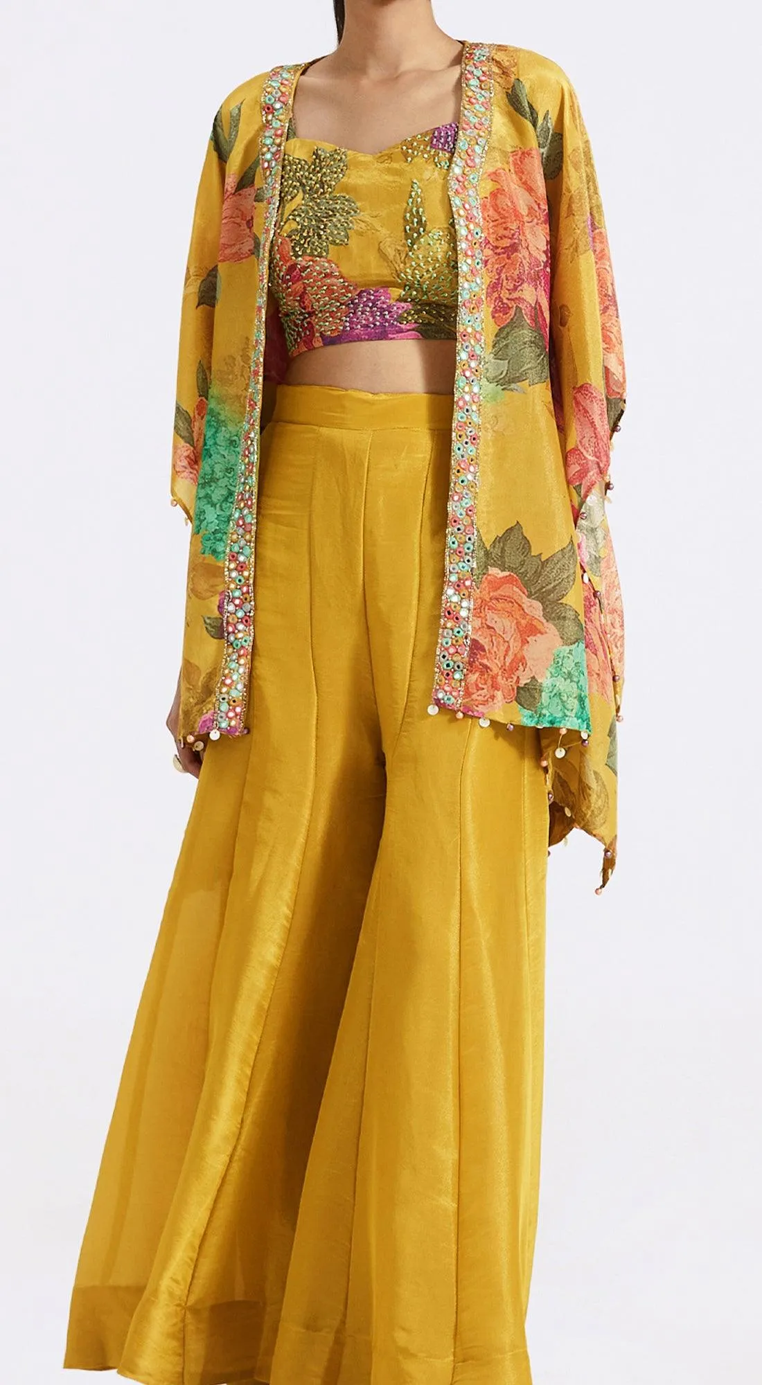 Yellow Printed Cape & Sharara Set