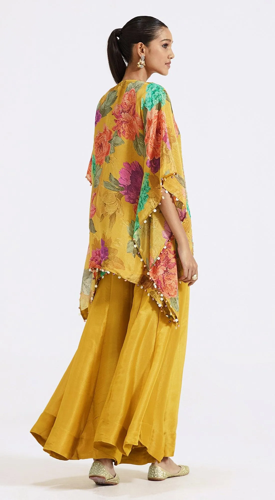 Yellow Printed Cape & Sharara Set