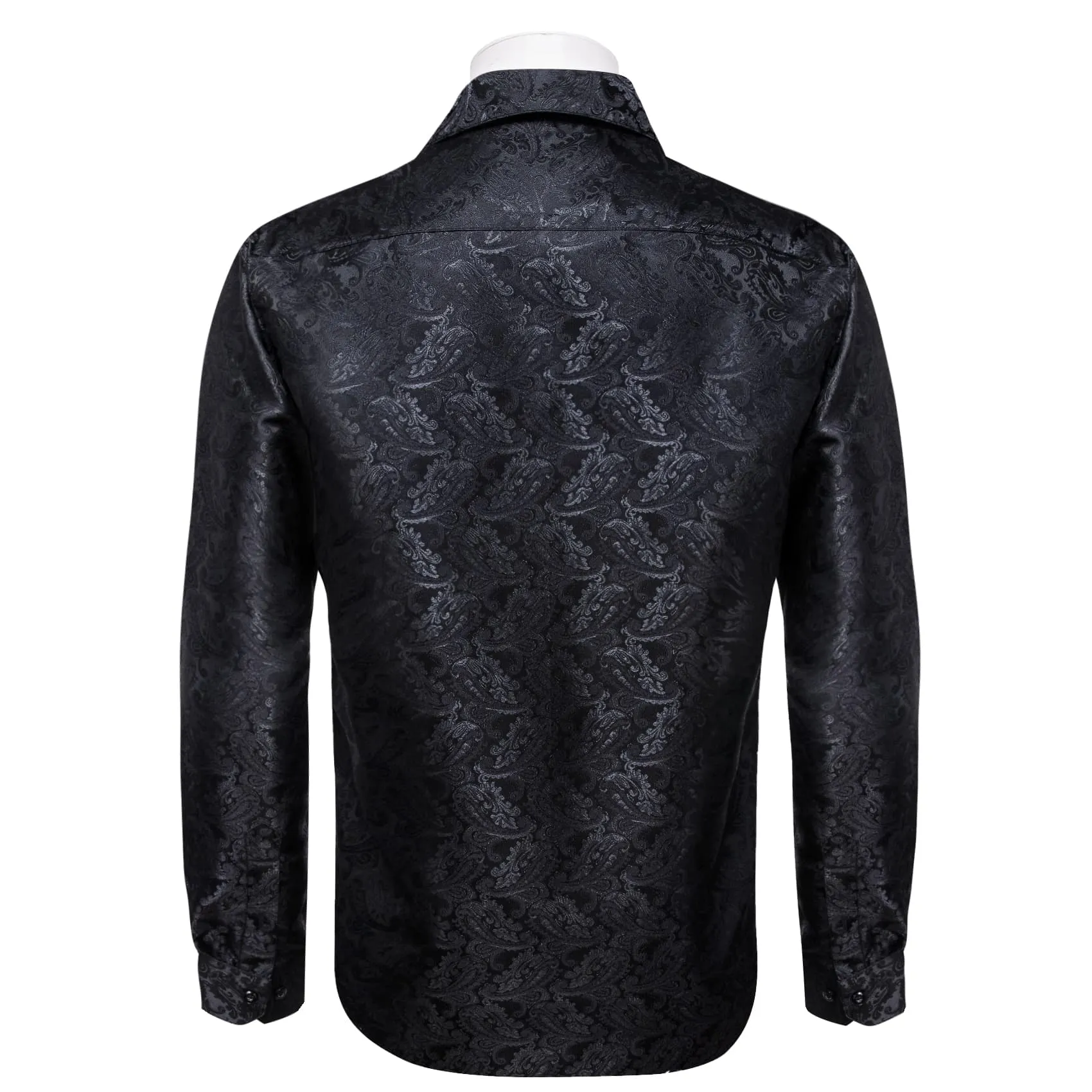 YourTies Black Long Sleeve Shirt Jacquard Floral Men's Dress Shirt